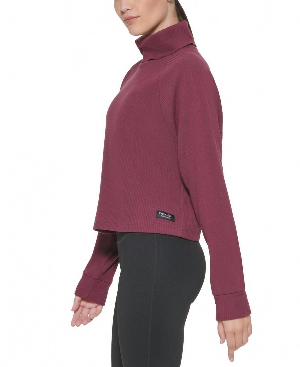 NEW CALVIN KLEIN performance ribbed long-sleeve turtleneck top in garnet